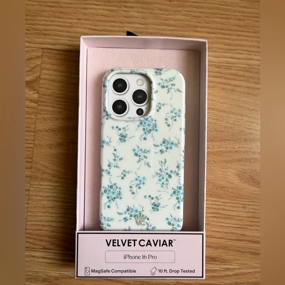 Velvet Caviar White Floral iPhone Case with Blue Print